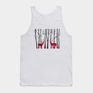 Christmas card, red deer in birch tree forest Tank Top